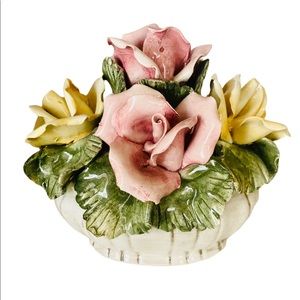 Vintage Capodimonte Italian Pottery Roses in Bowl